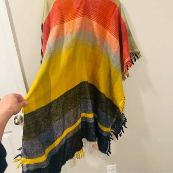 Anthropologie By Anthropologie – Colorful Striped Wool Blend Fringe Ruana Poncho - Picture 13 of 16